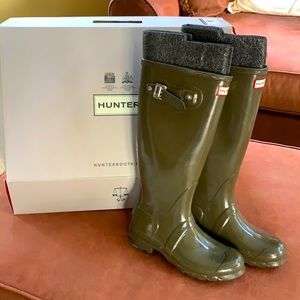 Like new. Worn twice. Swamp green high rain boot by Hunter; size 7.